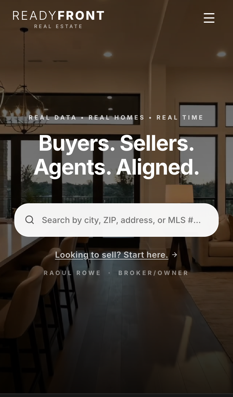 The Ready Front Real Estate website on a phone